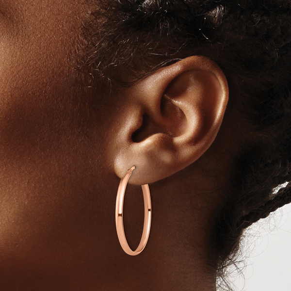 Leslie's 10K Rose Gold Polished Oval Hoop Earrings - Image 4