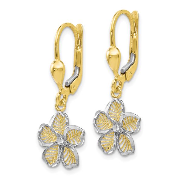 Leslie's 10K Rhod-plated Polished D/C Filigree Flower Leverback Earrings - Image 2