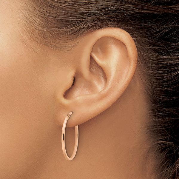 Leslie's 10K Rose Gold Polished Oval Hoop Earrings - Image 3