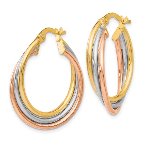 Leslie's 10K Tri-color Polished and Textured Twisted Hoop Earrings - Image 2
