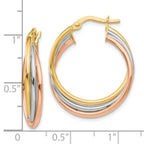 Leslie's 10K Tri-color Polished and Textured Twisted Hoop Earrings - Image 4