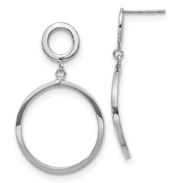 Leslie's 10K with White Rhodium Plating Polished Round Post Dangle Earrings