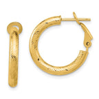 10K 3x15 D/C Round Omega Back Hoop Earrings