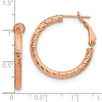 10K 3x20 with Rose Gold Plating D/C Round Omega Back Hoop Earrings - Image 4