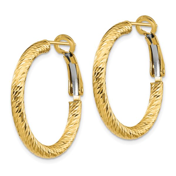 10K 3x20 D/C Round Omega Back Hoop Earrings - Image 2
