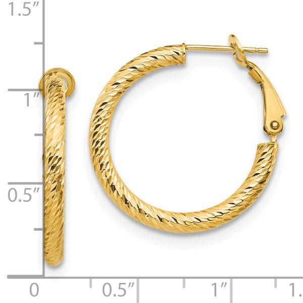 10K 3x20 D/C Round Omega Back Hoop Earrings - Image 4