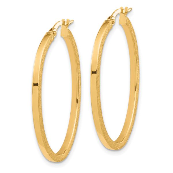 10K Brushed and Polished Oval Hoop Earrings - Image 2