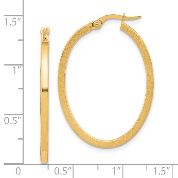 10K Brushed and Polished Oval Hoop Earrings - Image 4