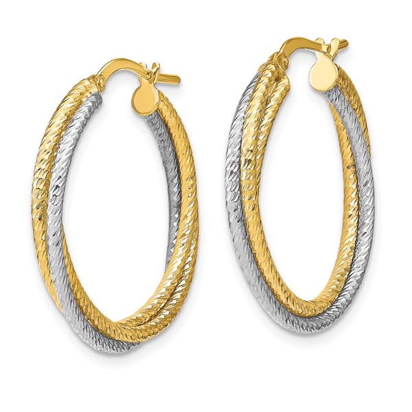 10K with Rhodium Polished D/C Hoop Earrings - Image 2