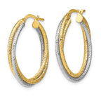 10K with Rhodium Polished D/C Hoop Earrings - Image 2
