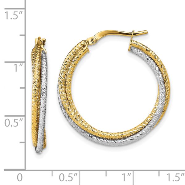 10K with Rhodium Polished D/C Hoop Earrings - Image 4