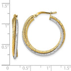 10K with Rhodium Polished D/C Hoop Earrings - Image 4