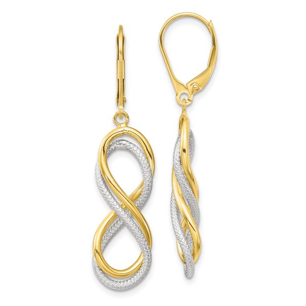 Leslie's 10K w/ White Rhodium Polished Textured Infinity Leverback Earrings