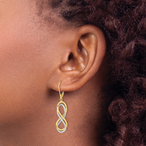 Leslie's 10K w/ White Rhodium Polished Textured Infinity Leverback Earrings - Image 3