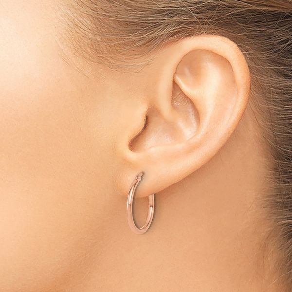 Leslie's 10K Rose Gold Polished Hinged Hoop Earrings - Image 3