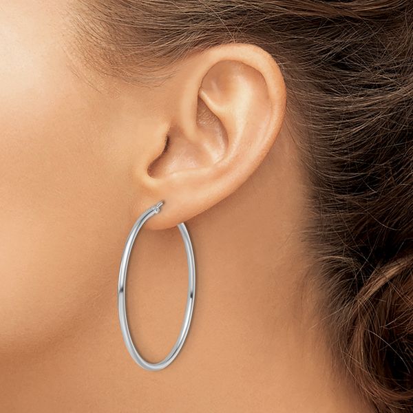 Leslie's 10K White Gold Polished Hinged Hoop Earrings - Image 3