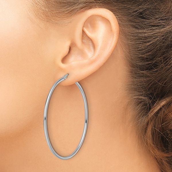 Leslie's 10K White Gold Polished Hinged Hoop Earrings - Image 3