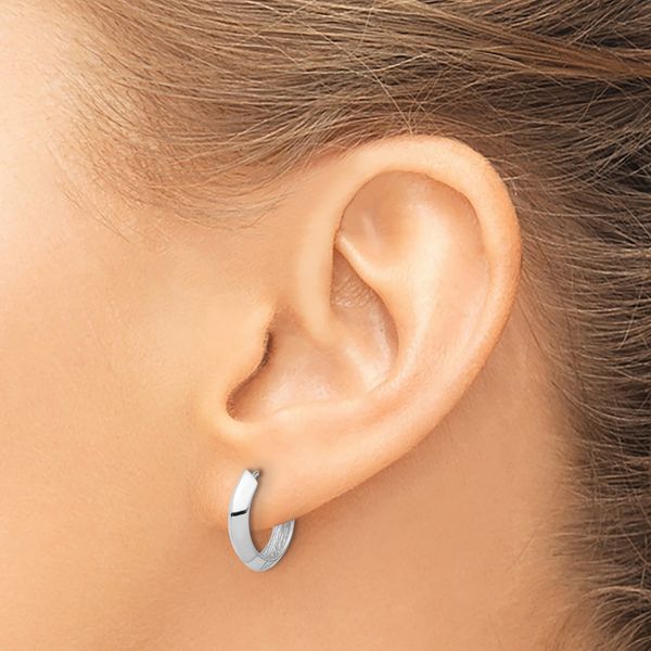 10K White Gold Polished Hinged Huggie Earrings - Image 3