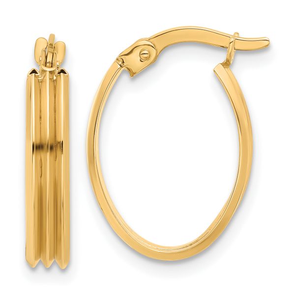 10K Polished and Grooved Oval Hoop Earrings