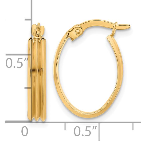 10K Polished and Grooved Oval Hoop Earrings - Image 4