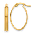 10K Polished and Grooved Oval Hoop Earrings