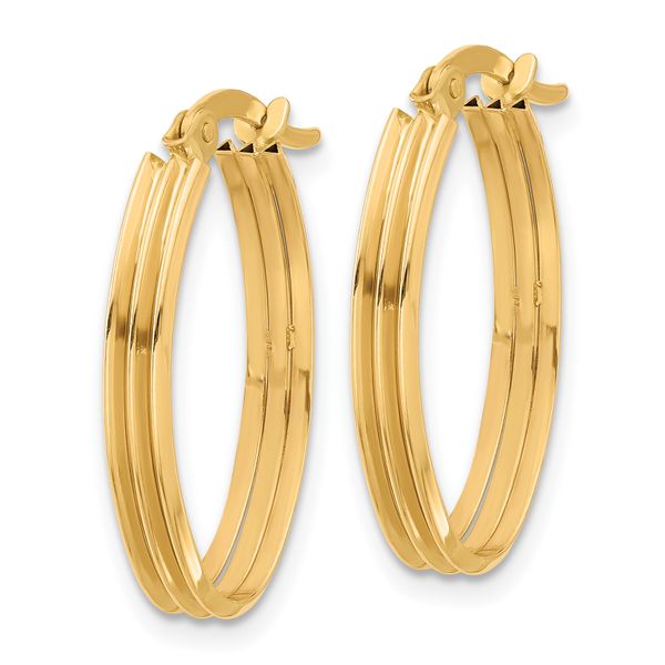 10K Polished and Grooved Oval Hoop Earrings - Image 2