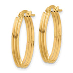 10K Polished and Grooved Oval Hoop Earrings - Image 2