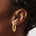 10K Polished and Grooved Oval Hoop Earrings - Image 3