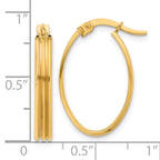 10K Polished and Grooved Oval Hoop Earrings - Image 4