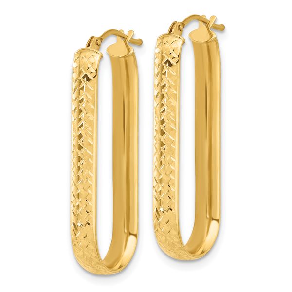 Leslie's 10K Polished and Diamond-cut Oval Hoop Earrings - Image 2