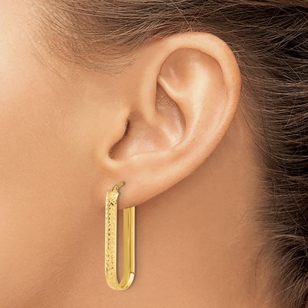 Leslie's 10K Polished and Diamond-cut Oval Hoop Earrings - Image 3