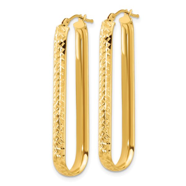 10K Polished and Diamond-cut Oval Hoop Earrings - Image 2