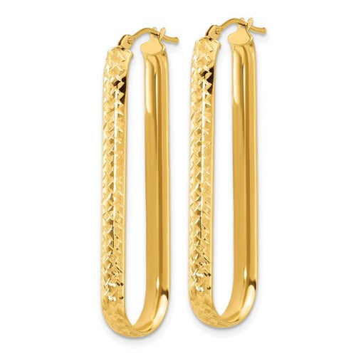 10K Polished and Diamond-cut Oval Hoop Earrings - Image 2