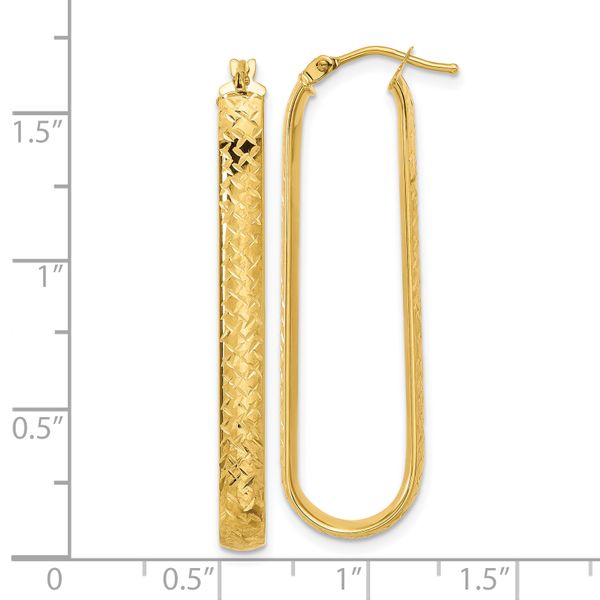 10K Polished and Diamond-cut Oval Hoop Earrings - Image 4