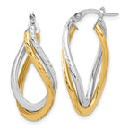 10K with Rhodium Polished and Diamond-cut Twist Hoop Earrings