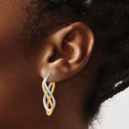 10K with Rhodium Polished and Diamond-cut Twist Hoop Earrings - Image 3