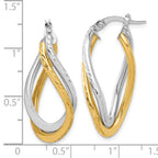 10K with Rhodium Polished and Diamond-cut Twist Hoop Earrings - Image 4