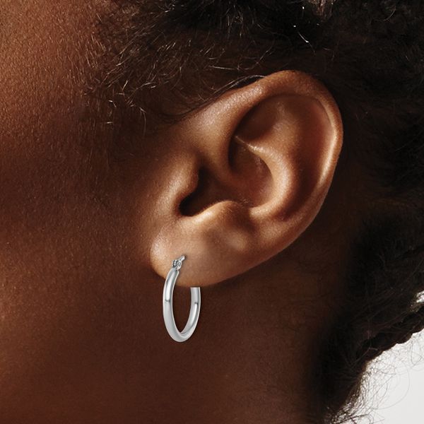 Leslie's 10k White Gold Polished 2x17.5mm Lightweight Tube Hoop Earrings - Image 3