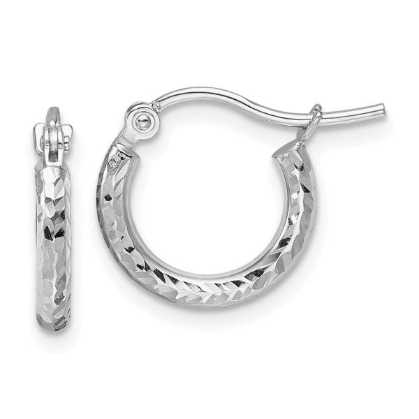 Leslie's 10k White Gold Diamond-cut 2mm Round Tube Hoop Earrings