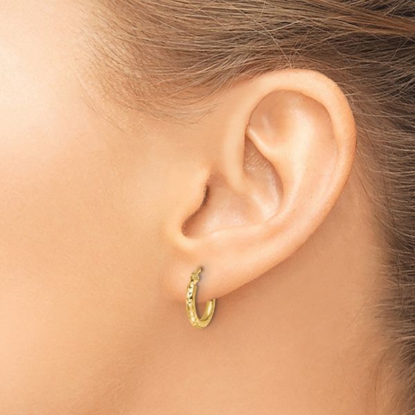 Leslie's 10k Diamond-cut 2mm Round Tube Hoop Earrings - Image 3