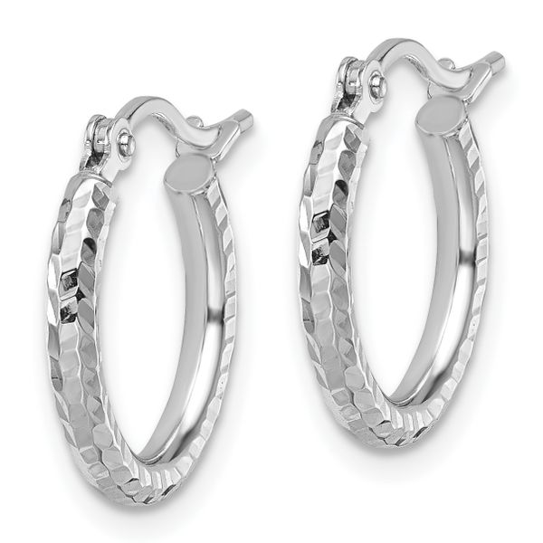 Leslie's 10k White Gold Diamond-cut 2mm Round Tube Hoop Earrings - Image 2