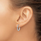 Leslie's 10k White Gold Diamond-cut 2mm Round Tube Hoop Earrings - Image 3