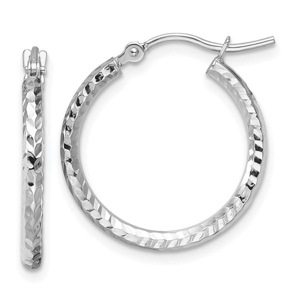 Leslie's 10k White Gold Diamond-cut 2mm Round Tube Hoop Earrings