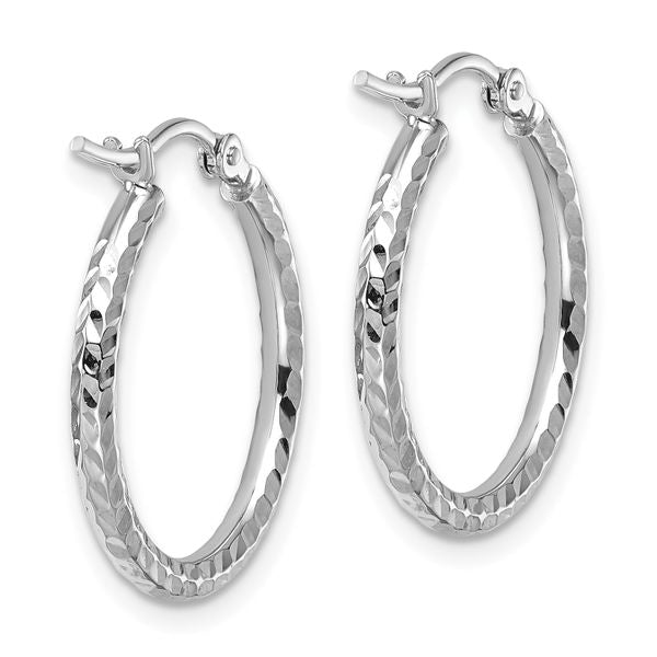 Leslie's 10k White Gold Diamond-cut 2mm Round Tube Hoop Earrings - Image 4