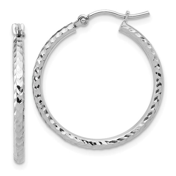 Leslie's 10k White Gold Diamond-cut 2mm Round Tube Hoop Earrings