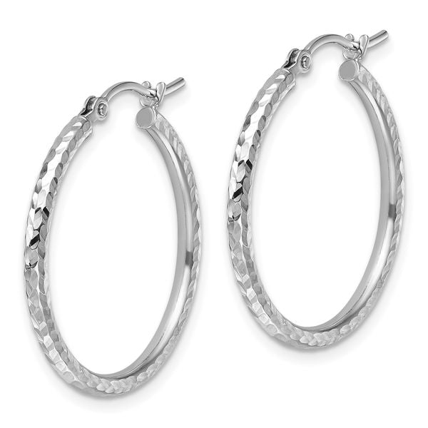 Leslie's 10k White Gold Diamond-cut 2mm Round Tube Hoop Earrings - Image 2