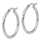 Leslie's 10k White Gold Diamond-cut 2mm Round Tube Hoop Earrings - Image 2