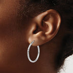 Leslie's 10k White Gold Diamond-cut 2mm Round Tube Hoop Earrings - Image 3