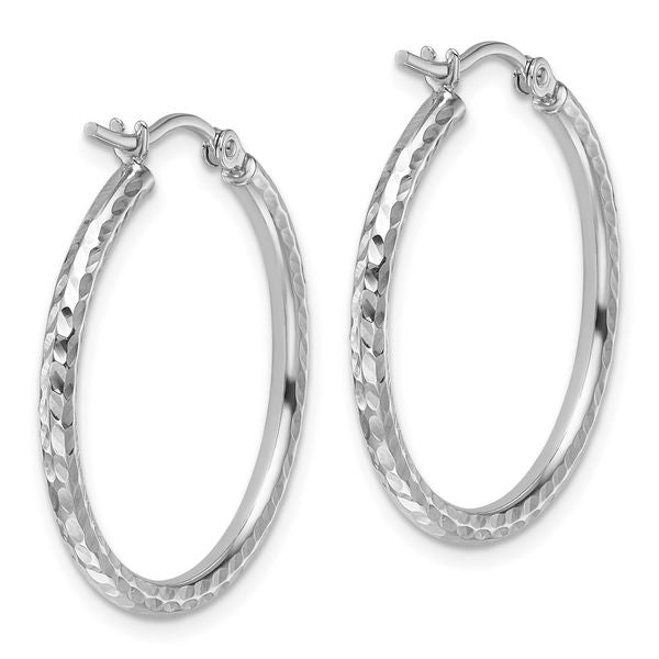 Leslie's 10k White Gold Diamond-cut 2mm Round Tube Hoop Earrings - Image 4