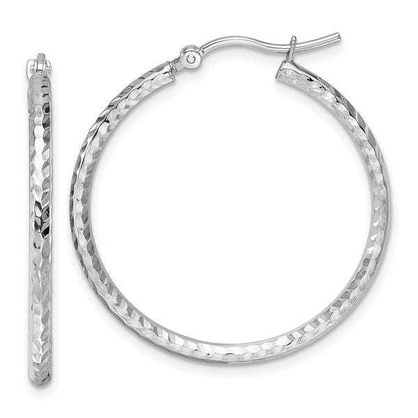 Leslie's 10k White Gold Diamond-cut 2mm Round Tube Hoop Earrings